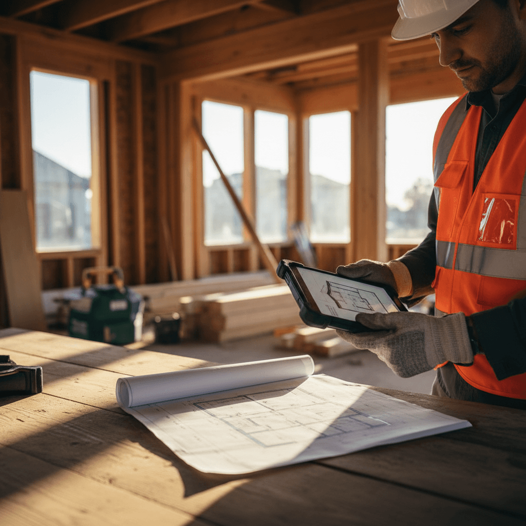 Construction professional reviewing project plans